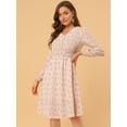 thumbnail image 3 of INSPIRE CHIC Robe Midi à Manches Longues Évasée à Col en V à Imprimé Floral pour Femme, 3 of 6