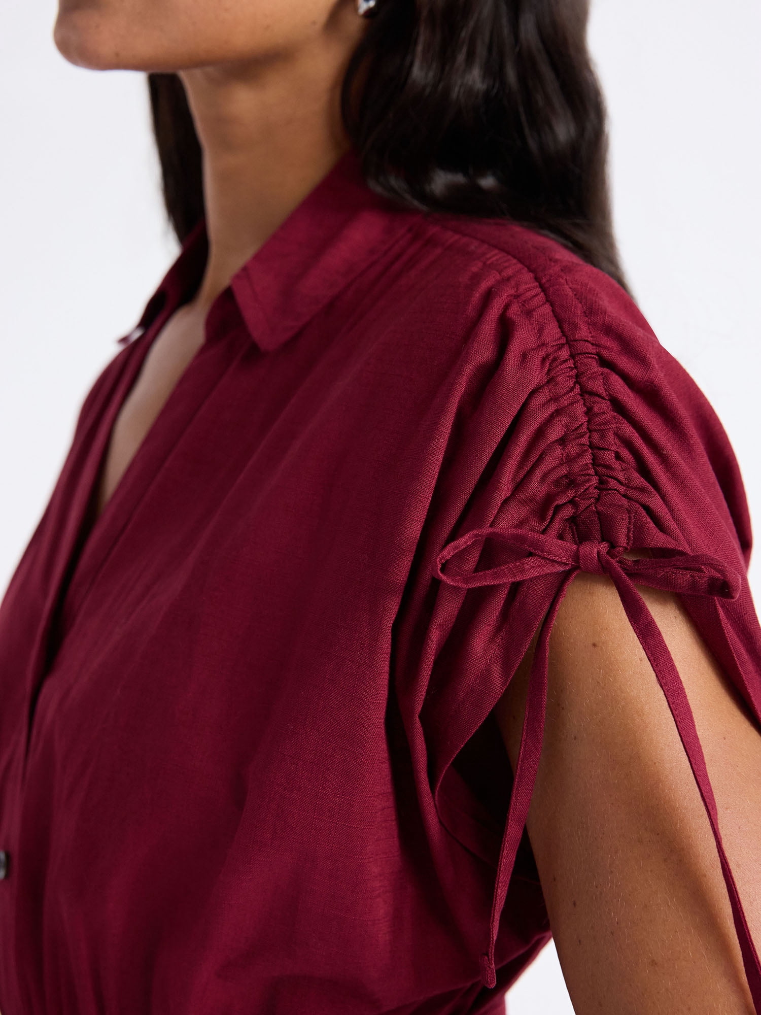 Time and Tru Women's Tie Front Button Down Shirt Dress, Sizes XS-XXXL