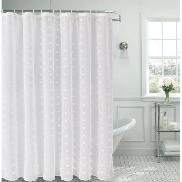 Dainty Home Cut Flower With 3d Snowball Puffs Linen Look Fabric Shower Curtain In White Com Fabric Shower Curtain, Is Linen A Good Fabric For Shower Curtains