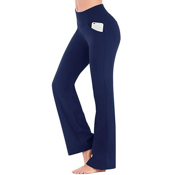Innerwin Bottoms Boot Cut Ladies Leggings Workout High Waist Full-length Yoga Pants Deep Blue M