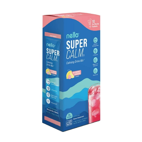 Nello Supercalm Calming Drink Mix Packets, Raspberry Lemonade, 1.5 oz, 10 Count