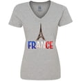 thumbnail image 3 of Inktastic France Eiffel Tower Flag in Text Women's V-Neck T-Shirt, 3 of 5