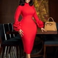 thumbnail image 2 of AURA Womens Half High Neck Bodycon Midi Dress 3D Flower Long Sleeve High Waist Slim Hip Dress Elegant Work Party Dress, 2 of 5
