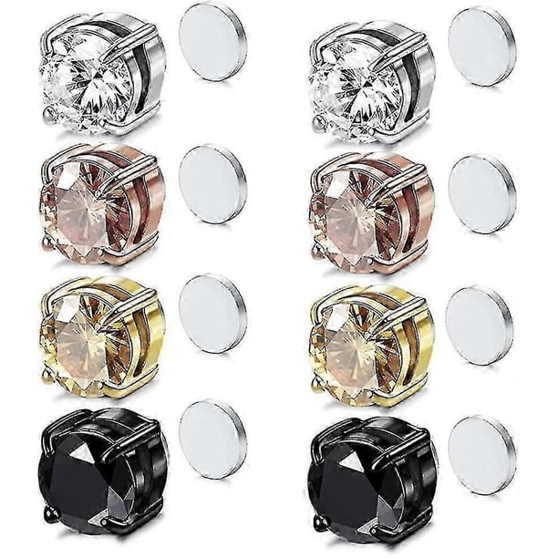 4 Pairs 6 Mm Magnetic Earrings For Women Cubic Zirconia Magnet Earrings For Men Clip On Earrings