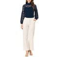 thumbnail image 2 of INSPIRE CHIC Women's Floral Lace Top Turtleneck Puff Long Sleeve See Through Sheer Blouse S Navy Blue, 2 of 6