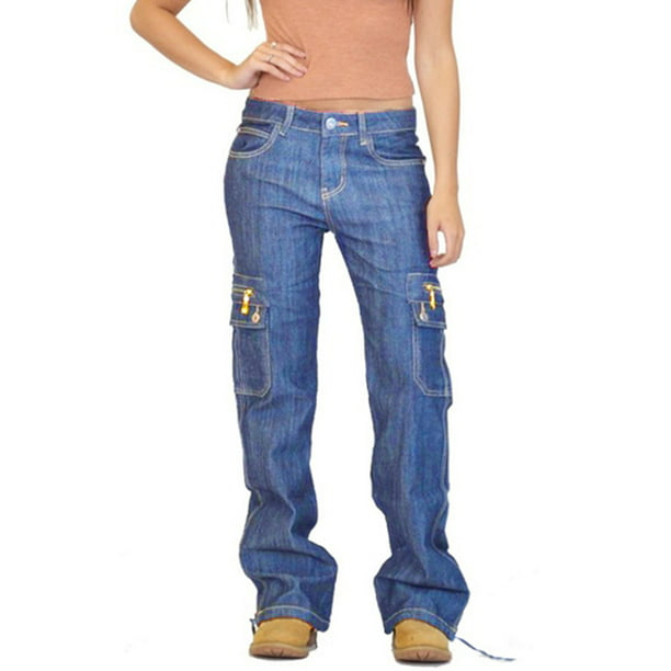 Julycc - Julycc Womens Wide Leg Loose Denim Combat Trousers Cargo Jeans ...