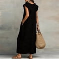 thumbnail image 3 of Morttic Women's Minimalist Solid Color Ruffle V-Neck Casual Beach Maxi Dress with Pockets, Loose Fit Summer Outfit Black，M, 3 of 4