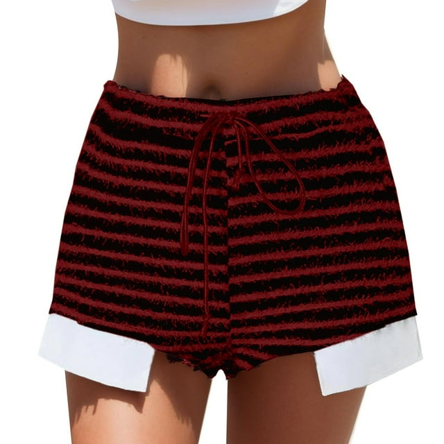 Aayomet Shorts Larges pour Femmes Sans Poches Shorts Taille Haute (Rouge, S)