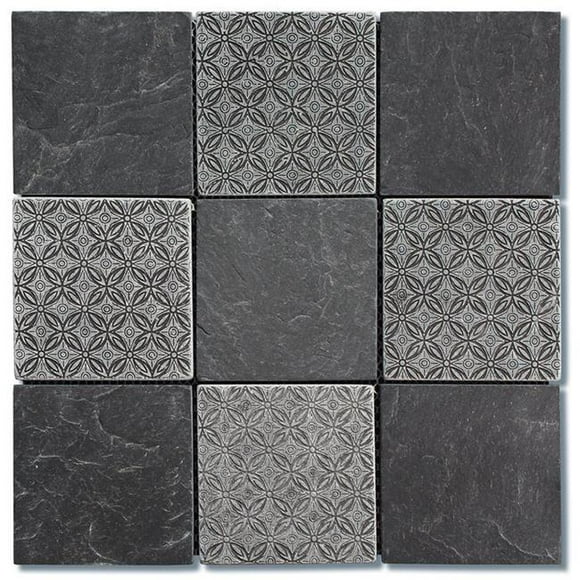 Intrend Tile LS008-S Mélange de Mosaïque Carrée Déco Classique de 4 Po - Ardoise Noire