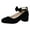 Black, variant on Bow Ballet Flats Dress Shoes for Women Bride Suede Round Toe Bowknot Ankle Strap Bridal Wedding Chunky Low Heels