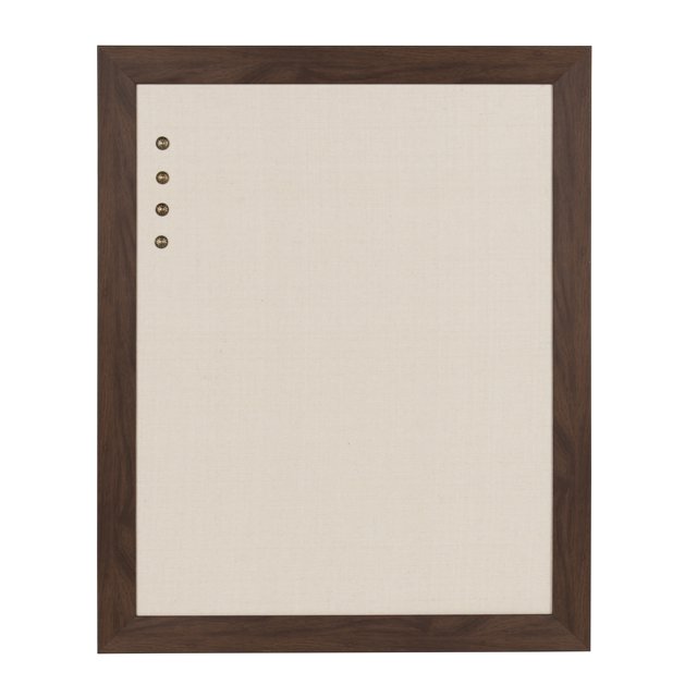 DesignOvation Beatrice Framed Linen Fabric Pinboard, 23x29, Walnut Brown