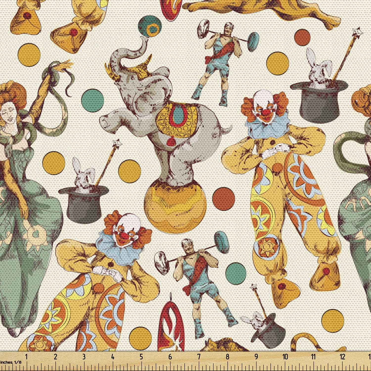 Circus Fabric by the Yard Vintage Clown and the Wand Doing a Trick