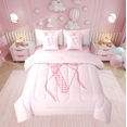 thumbnail image 1 of Erosebridal Cartoon Initial V Bed in a Bag Twin size, Kawaii Ribbon Bed Set, Teens Princess Decor, Reversible, 1 of 1