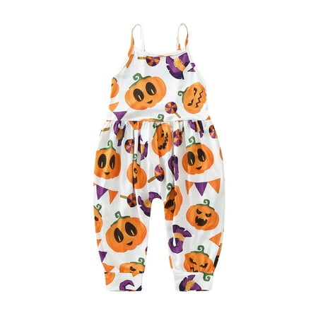 

Baby Onesies 3-6 Months 6-9 Month Sleepers Halloween Onesie Print Pumpkin Creeper Skeleton Cartoon Sleeveless With Pocket White Clothes