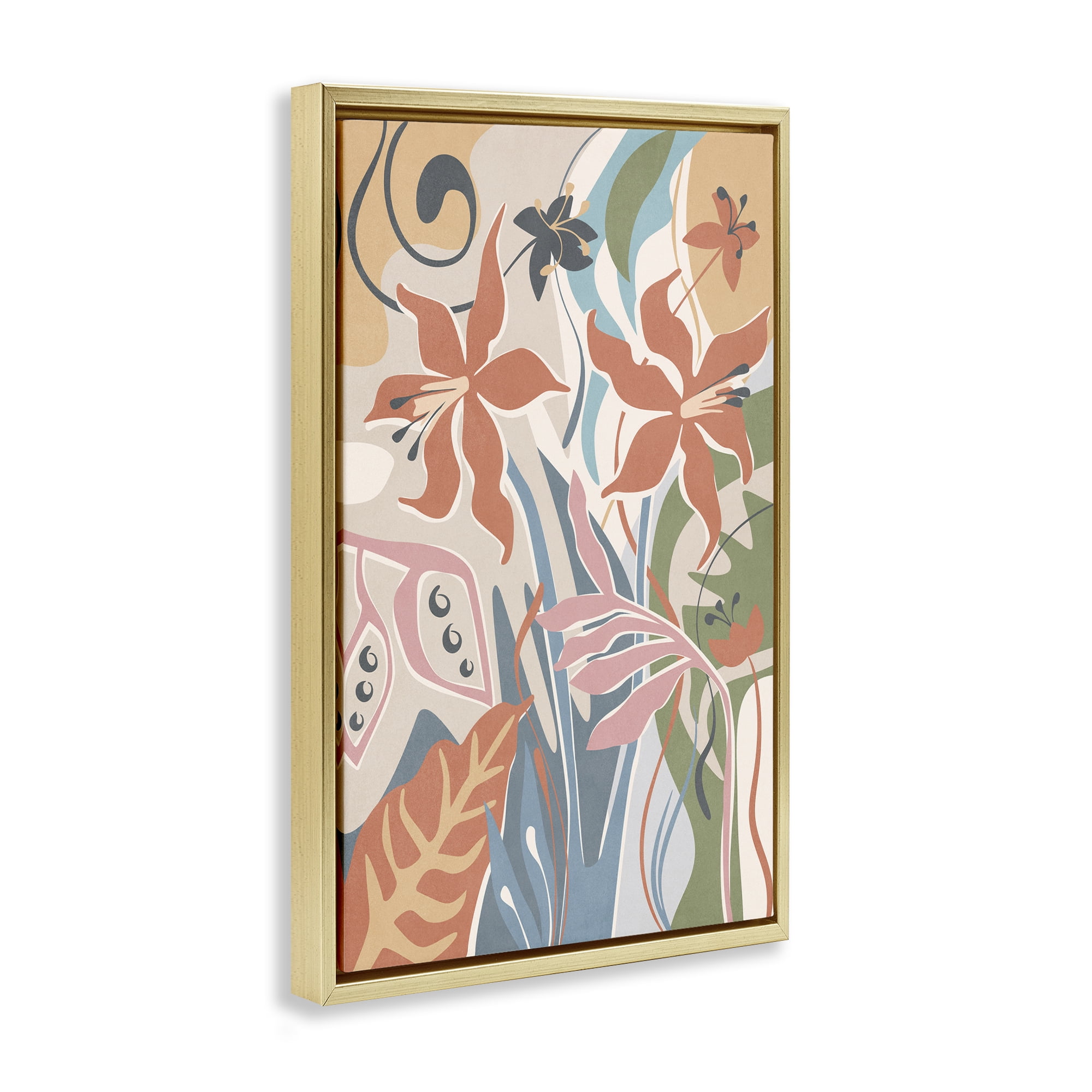 Stupell Industries Neutral Whimsy Florals Plants & Flowers Painting Gold Floater Framed Canvas Art Print Wall Art, 21 x 31