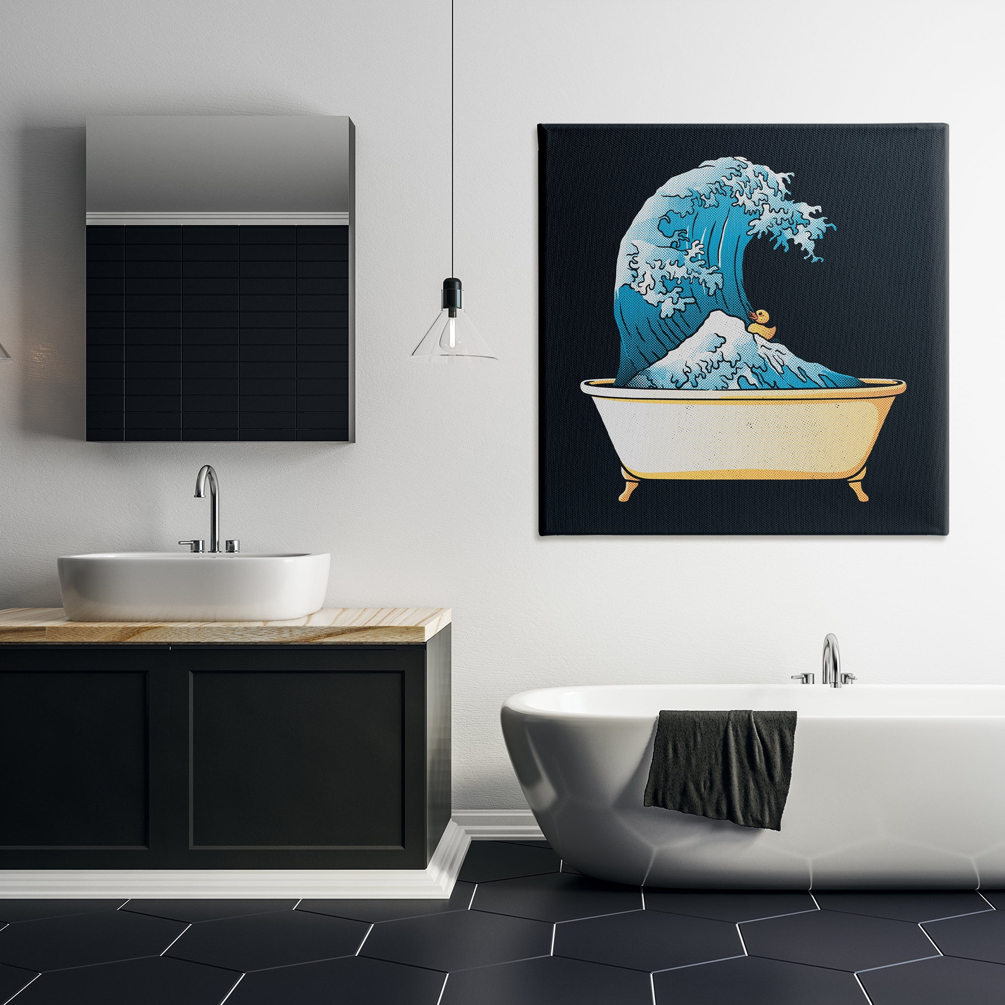 Stupell Industries Bathtub with Kanagawa Wave Canvas Wall Art, design by Tobe Fonseca