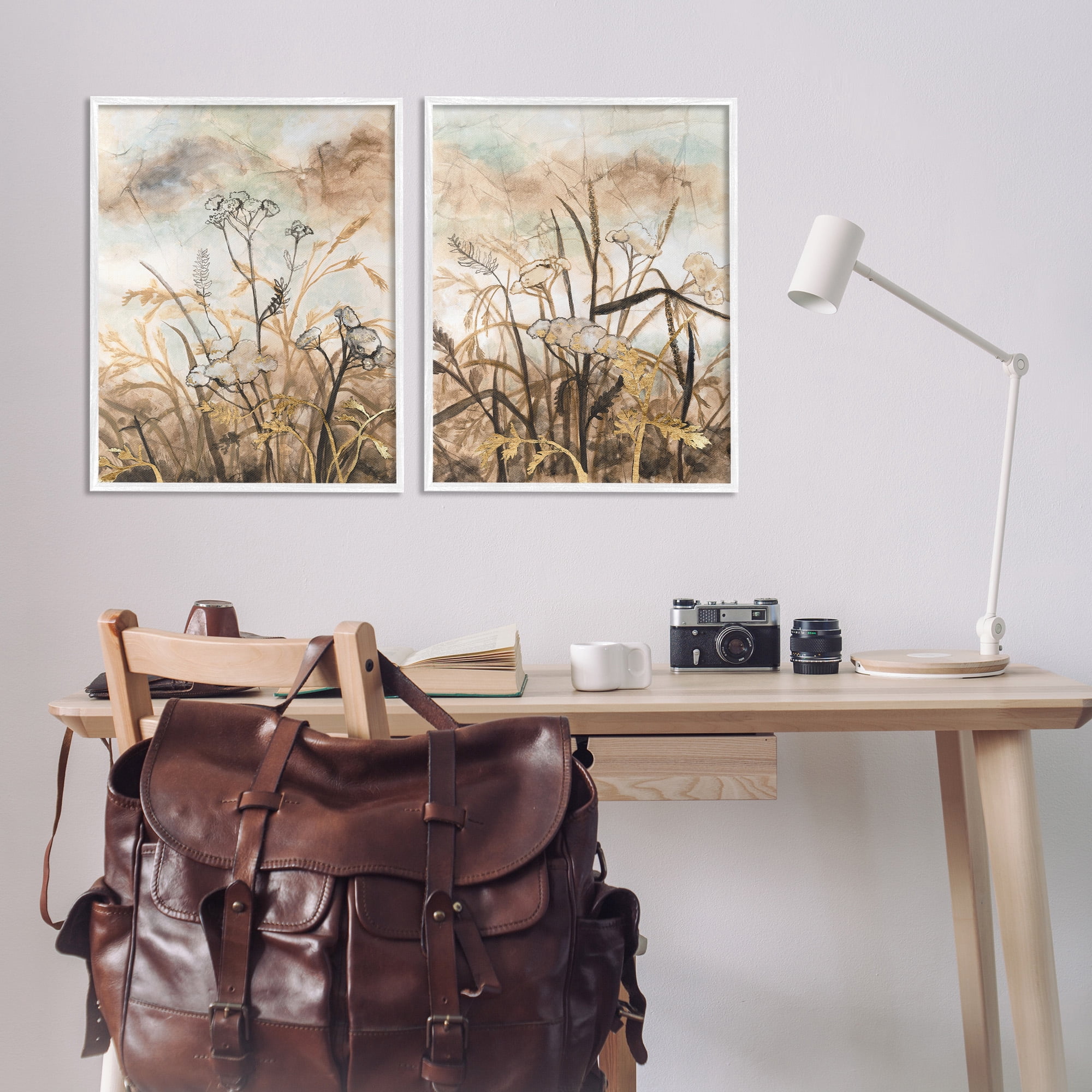 Stupell Industries Abstract Nature Outlines Landscape Painting White Framed Art Print Wall Art, 24 x 30, Set of 2
