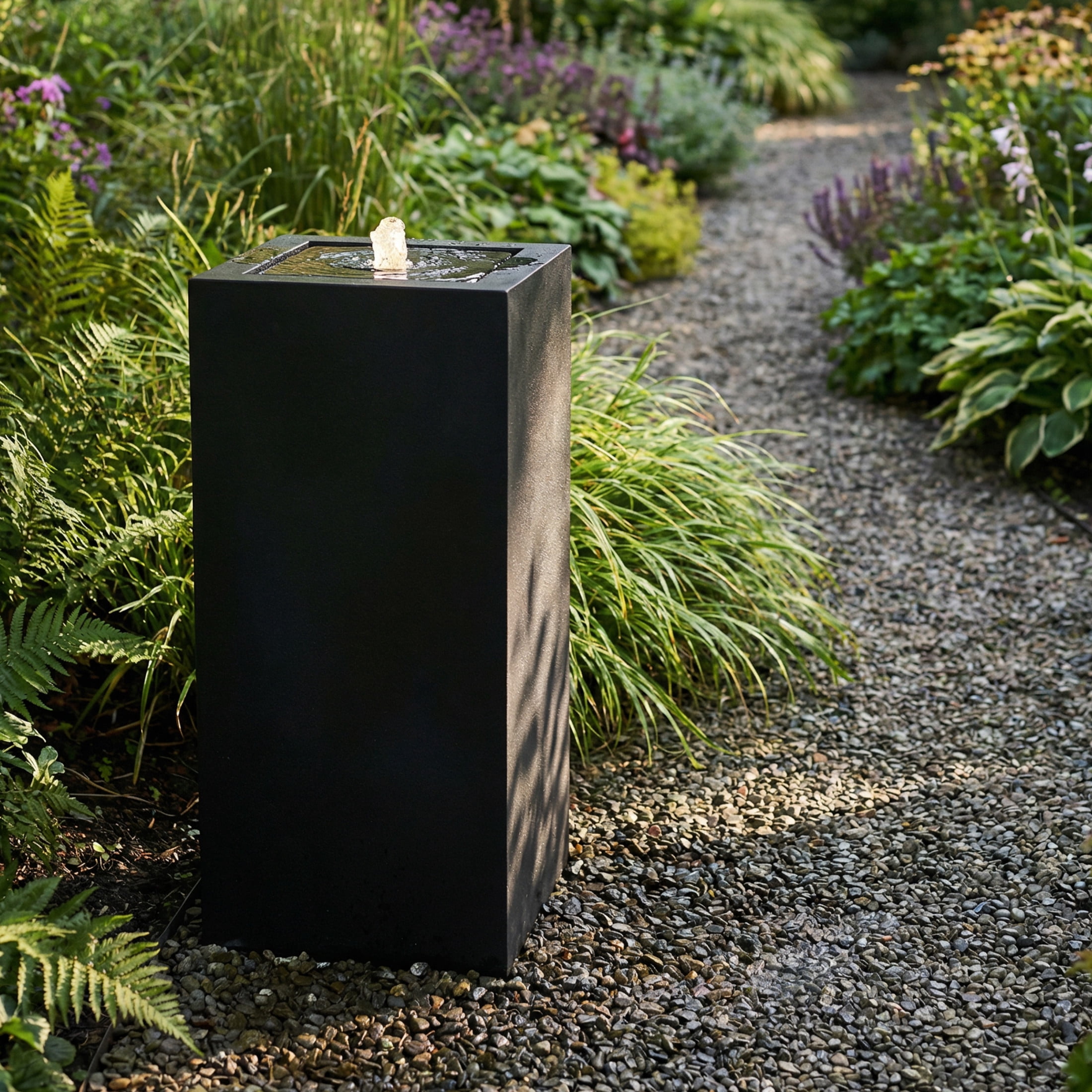 Sunnydaze Rectangular Black Outdoor Bubble Fountain, LED Light