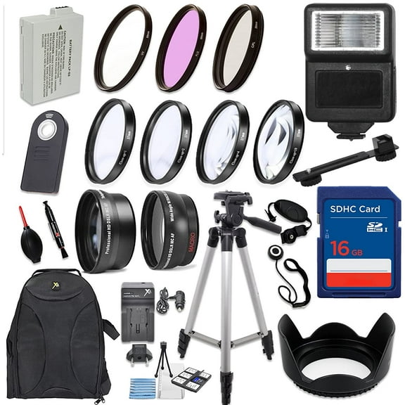 58mm Accessory Kit for Canon EOS Rebel Series, LP-E8 Battery, Flash, 16GB Memory, HD Filters, Lenses, Backpack & More