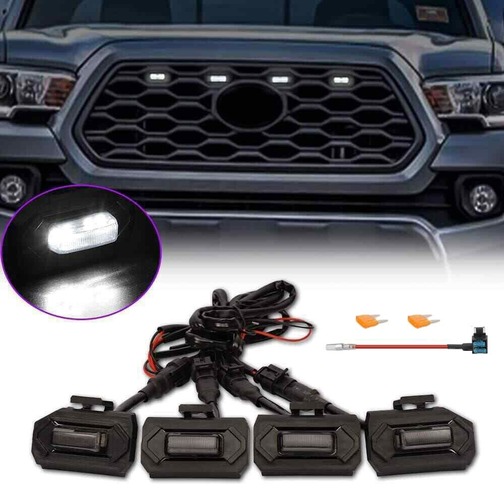 YOMTOVM 4Pcs Raptor Smoke Lens LED Grille Lights White Compatible with