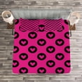 thumbnail image 3 of Ambesonne Hot Pink Quilted Bedspread Set 3 Pcs, Hearts Big Black Spots, Queen Size, Magenta Black, 3 of 3