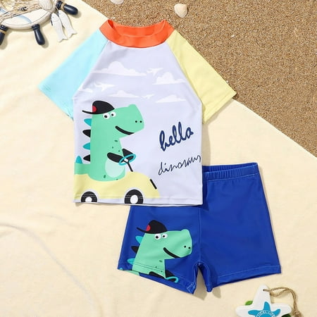 

PEYAN Toddler/Baby Boys Swimsuit Bathing Suits Set 2-Piece Short Sleeve Rash Guard Swimwear & Swim Trunks Set Sunsuit UPF 50+