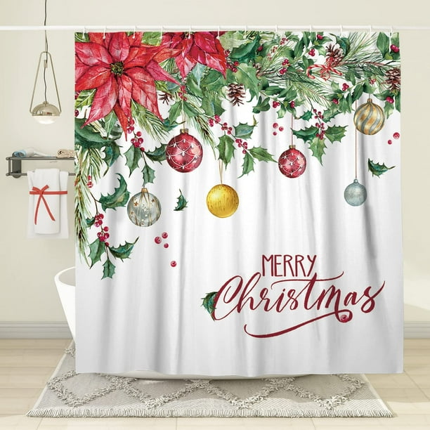 Newhomestyle Merry Christmas Shower Curtains for Bathroom Leaves ...