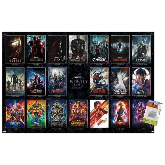 Marvel Avengers: The Infinity Saga - One Sheet Grid Wall Poster, 22.375" x 34" Framed