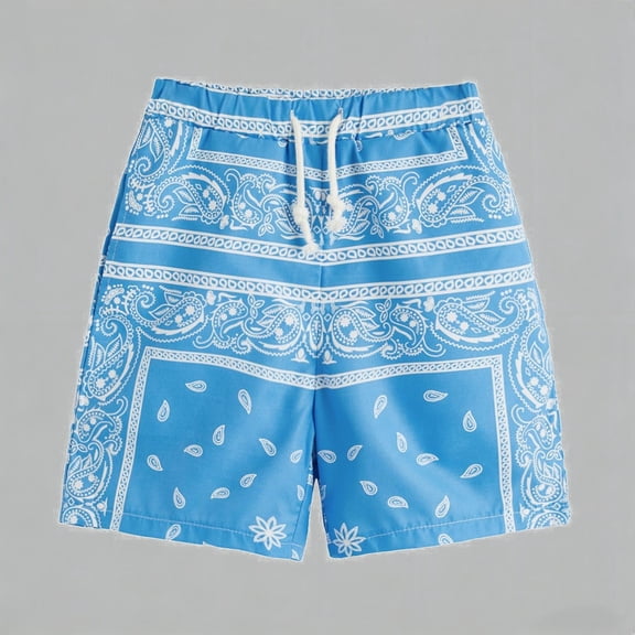 Daznico Paisley Print Elastic Waist Shorts for Boys Girls Summer Breathable Casual Play Active Wear with Drawstring,13-14 Years
