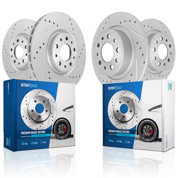 Detroit Axle - Brake Rotors for Fiat 2014-2020 500L, Drilled and Slotted Disc Brake Rotors 2015 2016 2017 2018 2019 Replacement : 12.01" inch Front Rotor 10.39" inch Rear Rotor