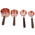 thumbnail image 3 of Juego de 4 tazas y cucharas medidoras de oro rosa con mango de madera, elementos esenciales para hornear en la cocina, básculas duraderas, 3 of 8