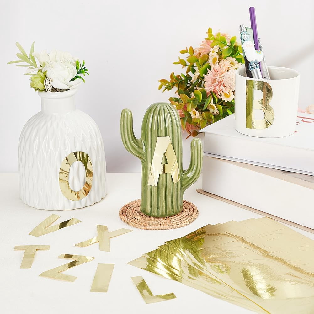 6 Sheets Letter Number Stickers Small Golden Self Adhesive Alphabet Stickers Kit Sticky Decals Letters DIY