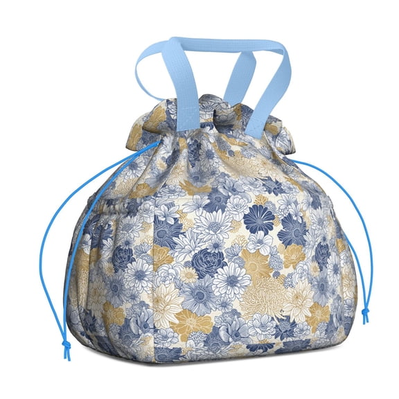 Pioneer Flower Drawstring Lunch Bag Women - Drawstring Lunch Bag Insulated for Work Office - Stain-Resistant Large Lunchbags for Women with Multi-Pockets