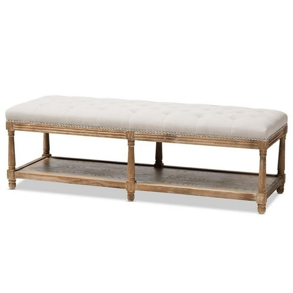 Bowery Hill Cotton Linen Beige Bench Rectangular Button Tufted 57.48" Fully Assembled