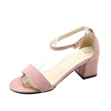 

Woman s Nude Chunky Heels with Ankle Strap Pin Buckle PU Shoes for Valentine s Day Christmas Gift 40 Pink