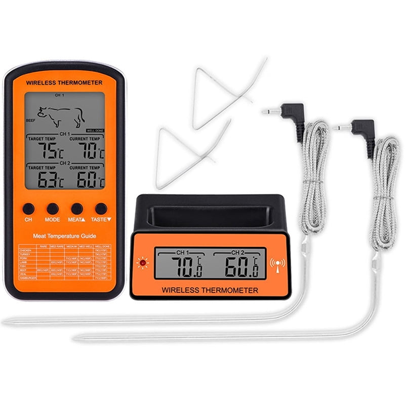 Wireless Digital Thermometer Remote Dual Probes Cooking BBQ Grill Meat Oven Food