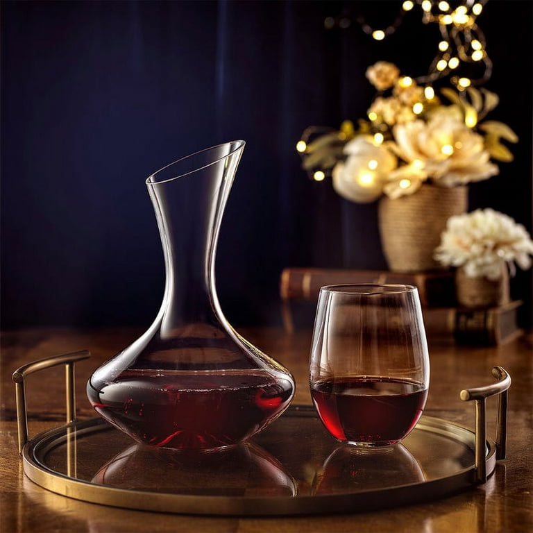 JoyJolt Lancia Wine Decanter Set with 4 Stemless Wine Glasses 