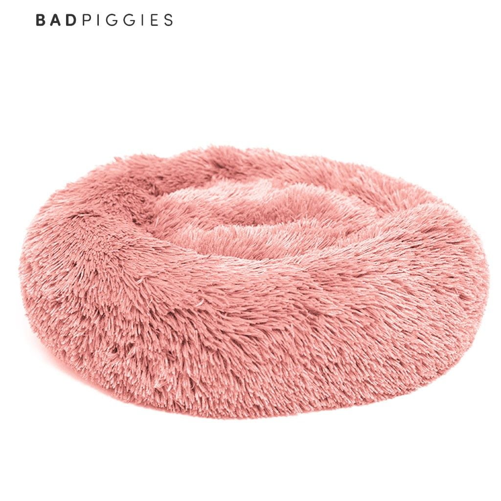 BadPiggies Pet Dog Cat Bed Kennels Warm Sleeping Cushion Plush Donut Faux Fur Round Nest (Pink, 28*28inches)
