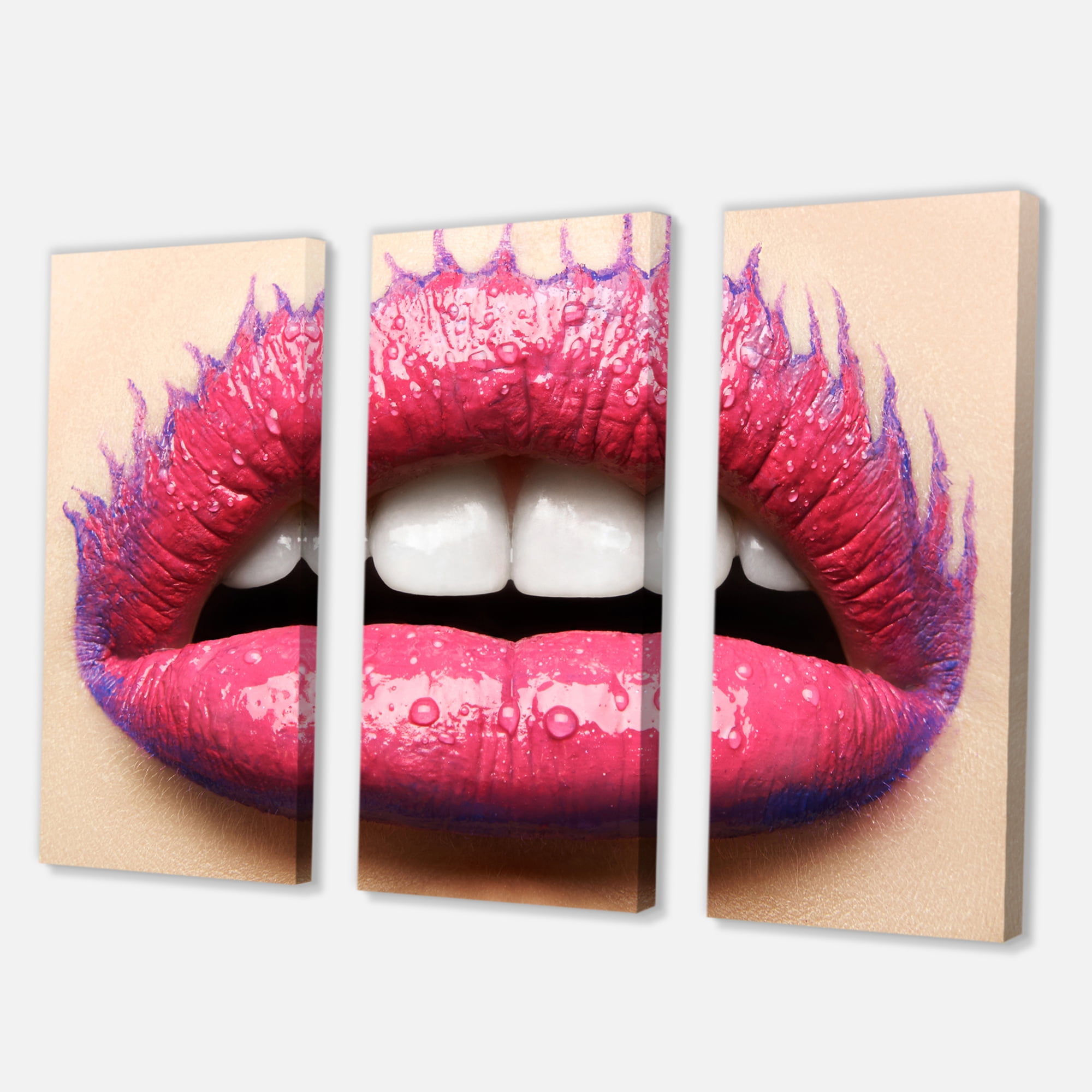 Designart ' Beautiful Woman Lips With Pink Lipstick ' Modern Canvas Wall Art Print