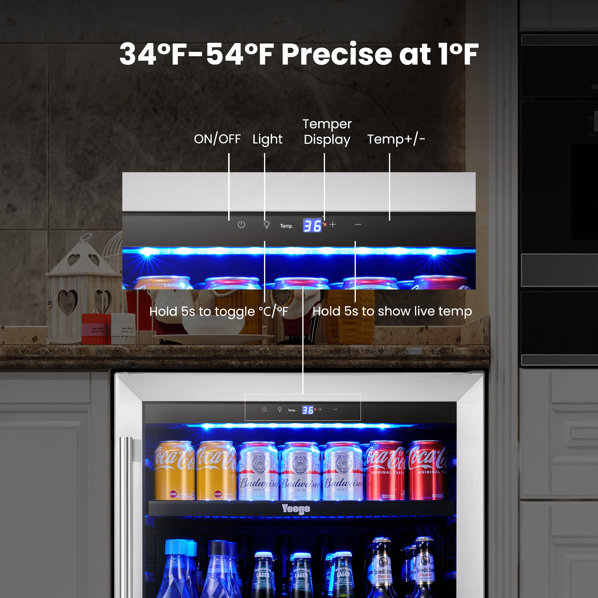 Yeego Beverage Refrigerator, 24 inch 180 Cans Beverage Cooler Glass Door with Lock, Beer Cooler Built-in with 3 Adjustable Shelves for Soda or Wine for Home Office Dorm Bar