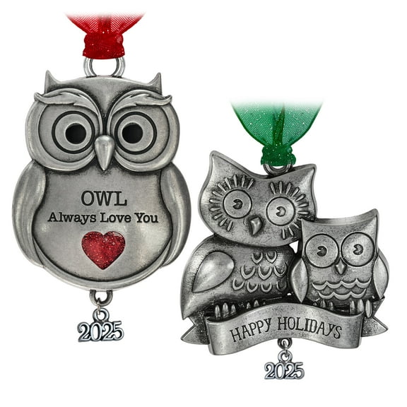Gloria Duchin Owl Themed Vintage Pewter Christmas Tree Ornament Gift Set