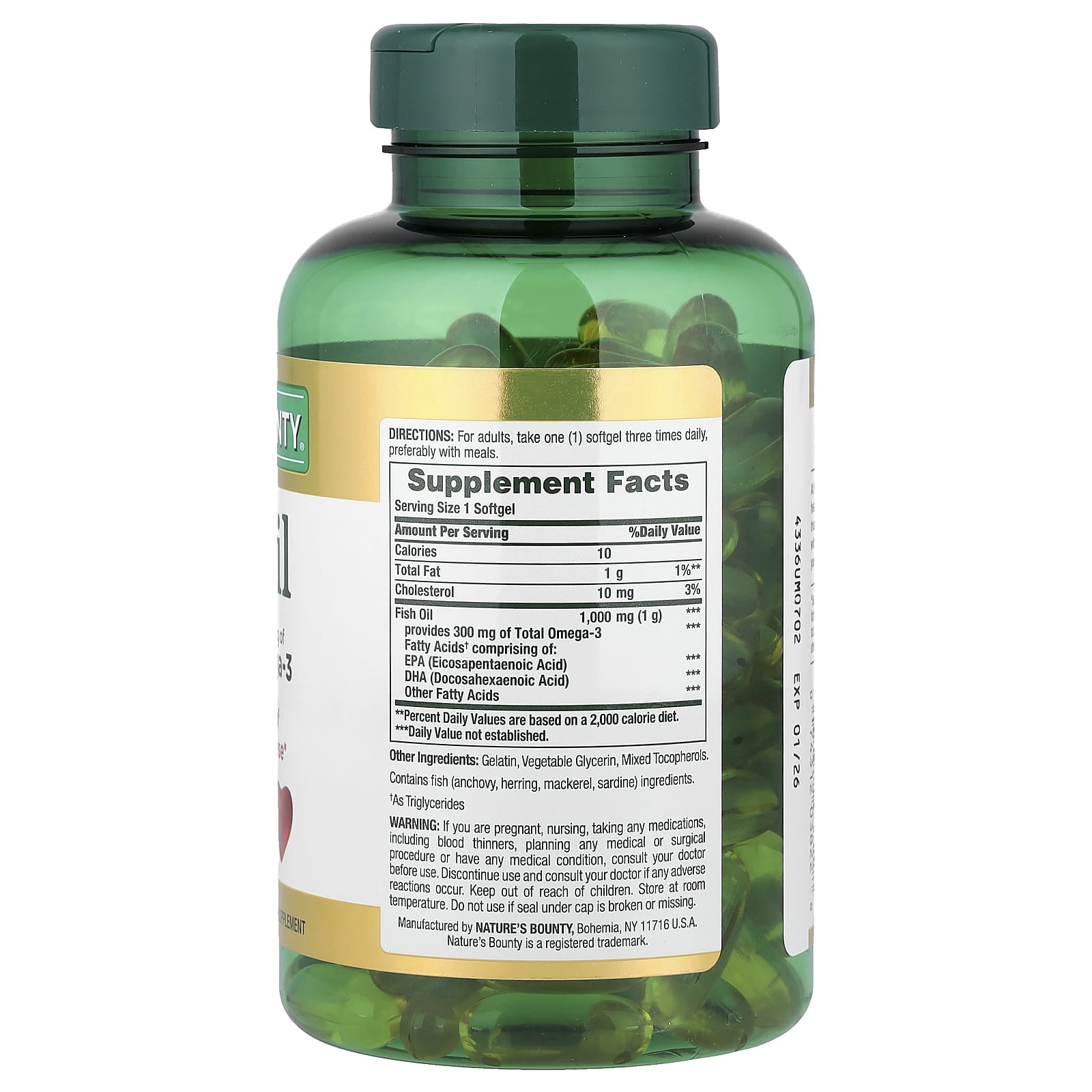 Natureâ€™s Bounty Fish Oil, Supports Heart Health, 1000mg, Rapid Release Softgels, 145 Ct