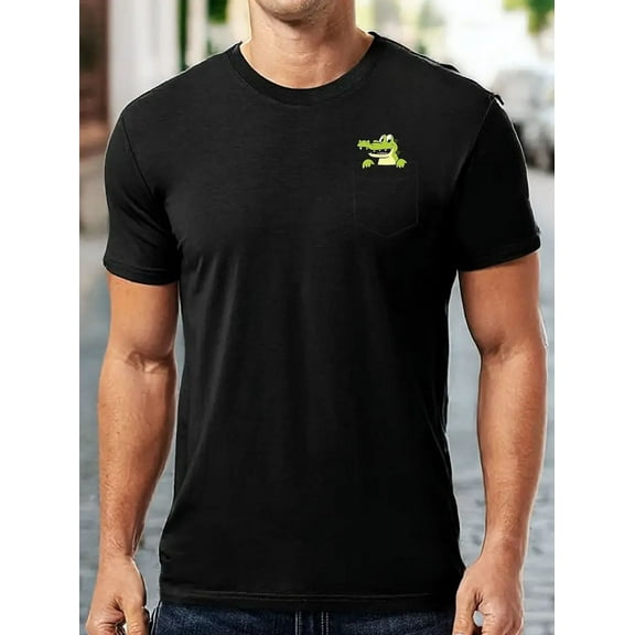 T Shirt Short-Sleeve Men'S Vintage-Style Alligator Pocket Tee - 100% Cotton, 180g,