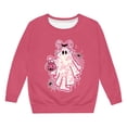 thumbnail image 4 of CUZIBR Kids Girls Halloween Crewneck Sweatshirt Pumpkin Bow Ghost Flower Graphic Pullover Long Sleeve Comfort Streetwear,Light Pink,6-7 Years, 4 of 4