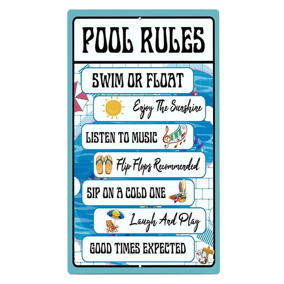 Decorative Swimming Pool Rules Signs, Indoor/Outdoor Aluminum Metals Signs, Easy to Hang and Durable