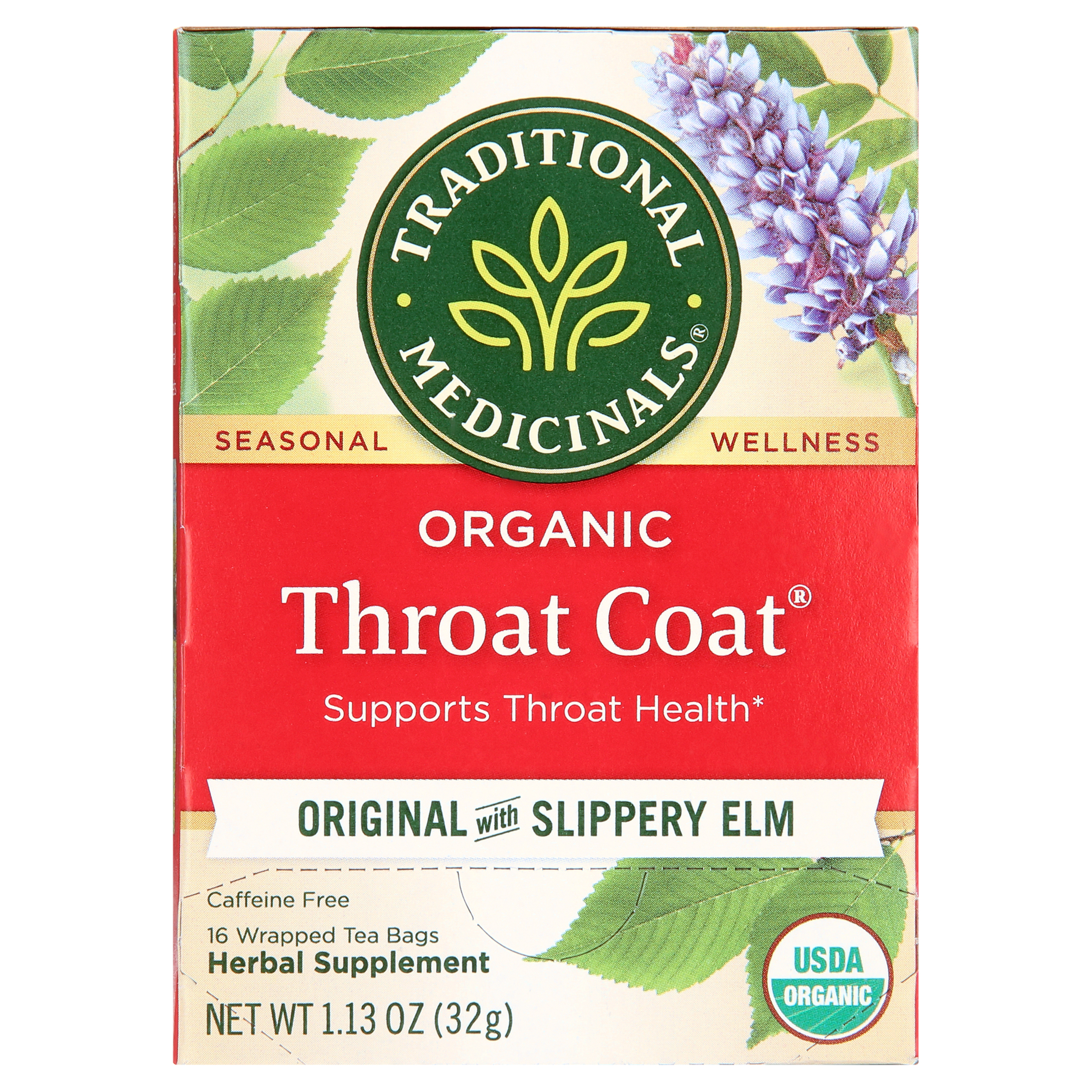 Traditional Medicinals Organic Throat Coat Herbal Tea with Licorice Root and Slippery Elm Bark, 16 Tea Bags