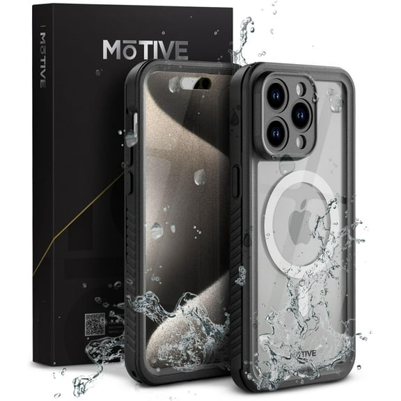 MOTIVE Waterproof Case for iPhone 15 Pro Max, Built-in Screen Protector, Compatible with MagSafe, Dustproof, Shockproof, Complete 360° Water Resistance case for iPhone 15 Pro Max 6.7" | Black
