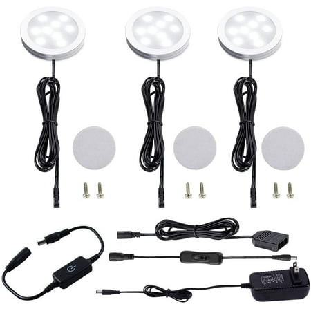 

Under Cabinet LED Puck Lighting Kit with Touch Dimmer Switch for Kitchen Lighting (3 Lights 6W Daylight White)