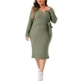 thumbnail image 1 of Vestido Plus Size Agnes Orinda para Mujeres Elegante Envoltura Cuello en V Manga Larga Con Abertura Midi Con Cinturón 4X Verde, 1 of 5