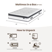 Twin Size Mattress, 12 Inch Hybrid Mattress in a Box, Memory Foam Pocket Coils Innerspring Mattresses, Fiberglass Free, Pressure Relief, Medium Firm